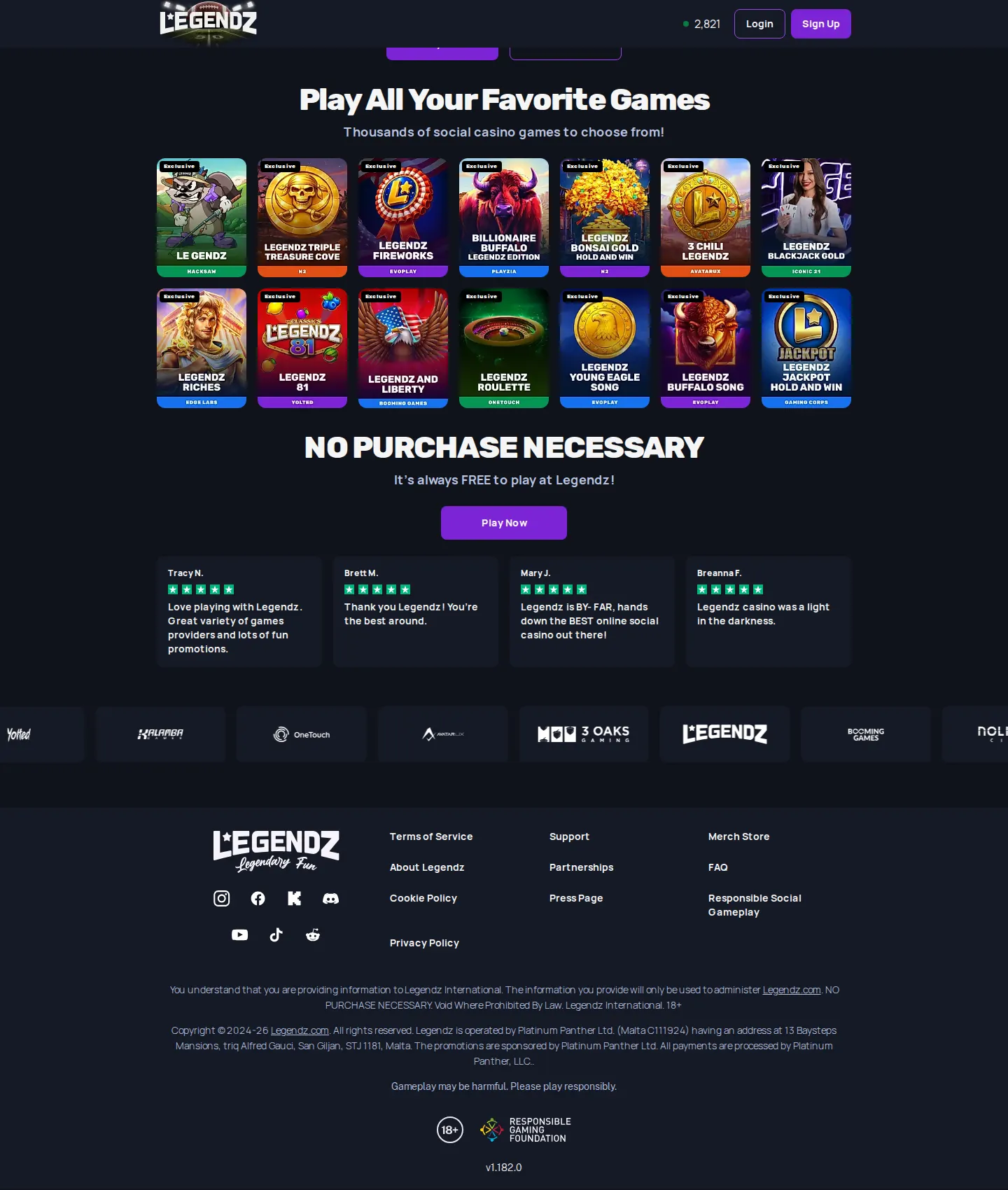 Screenshot of the Legendz website